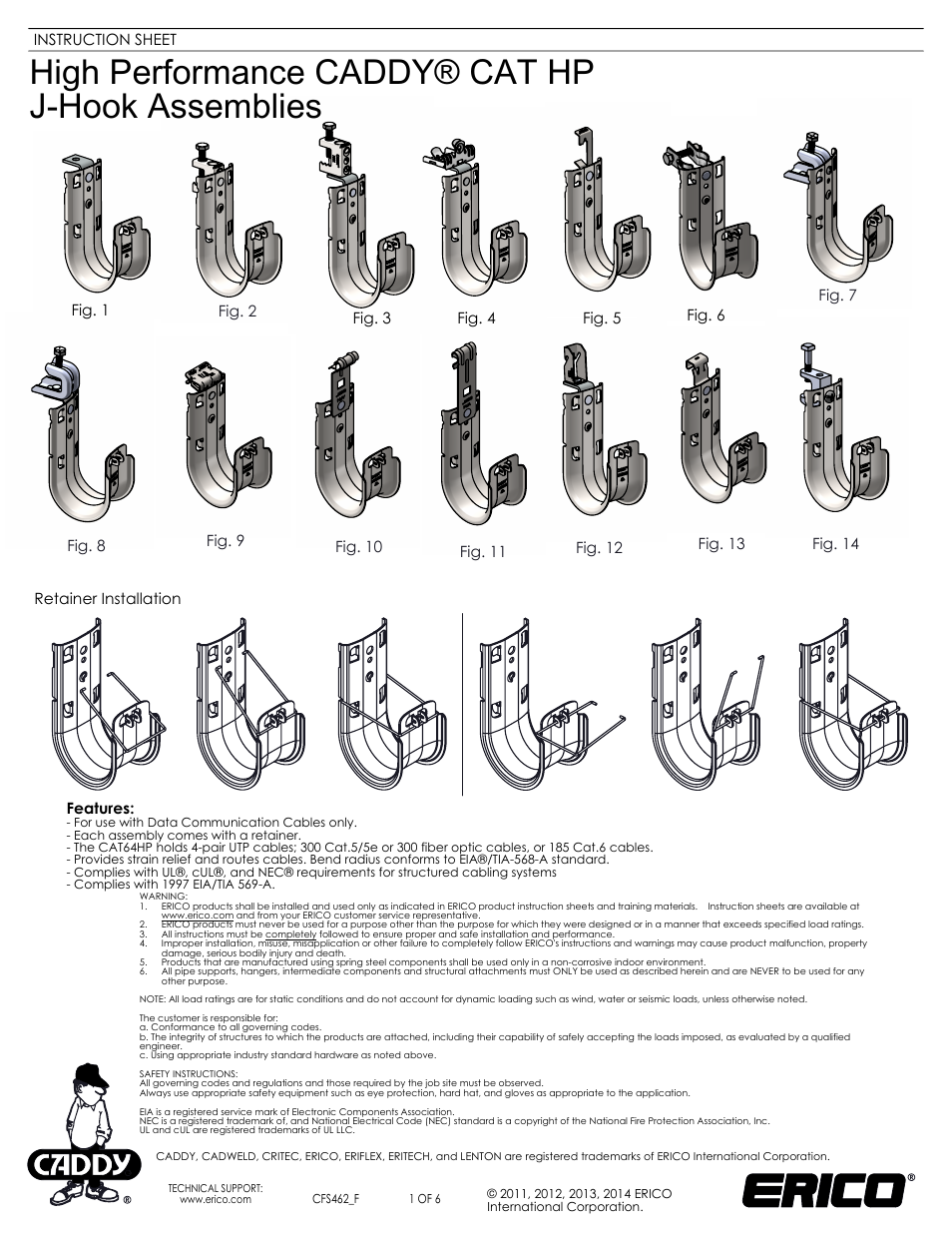 ERICO High Performance CADDY CAT HP J-Hook Assemblies User Manual | 6 pages