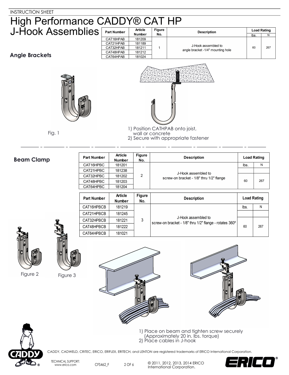 Sheet2, Drawing view39, Drawing view40 | Drawing view41, Drawing view42, Drawing view43, Drawing view44, High performance caddy® cat hp j-hook assemblies | ERICO High Performance CADDY CAT HP J-Hook Assemblies User Manual | Page 2 / 6