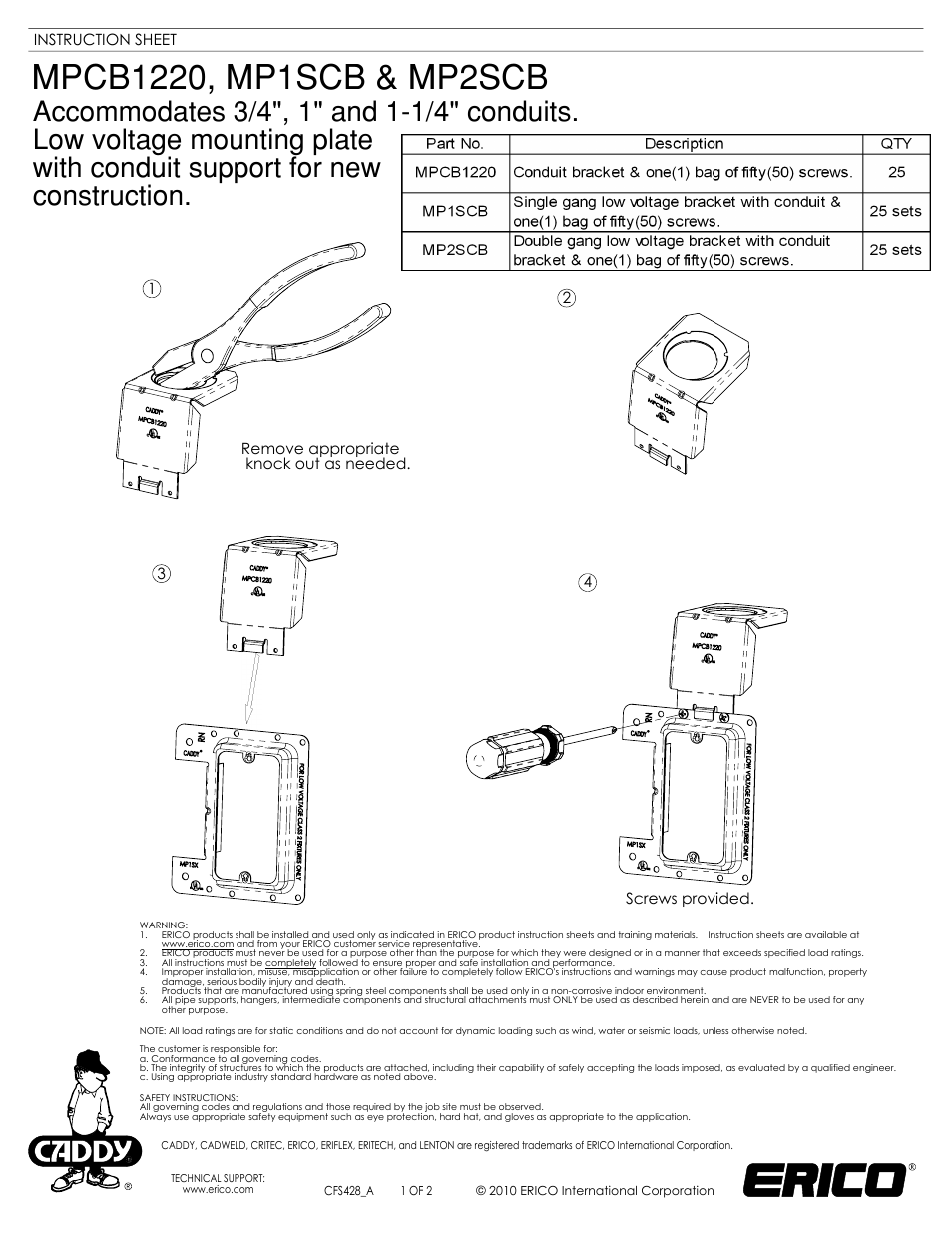 ERICO MP2SCB User Manual | 2 pages