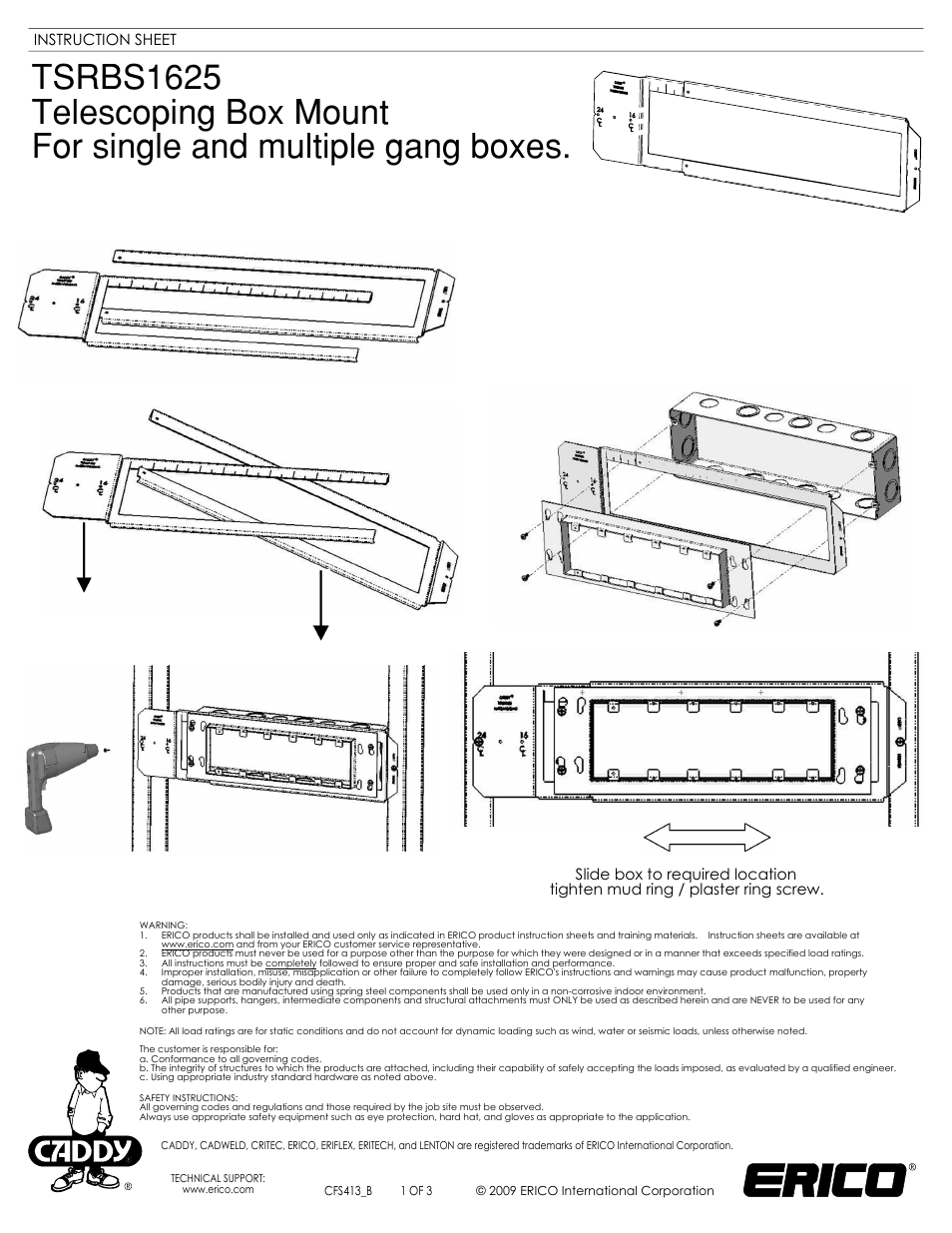 ERICO TSRBS1625 Telescoping Box User Manual | 3 pages