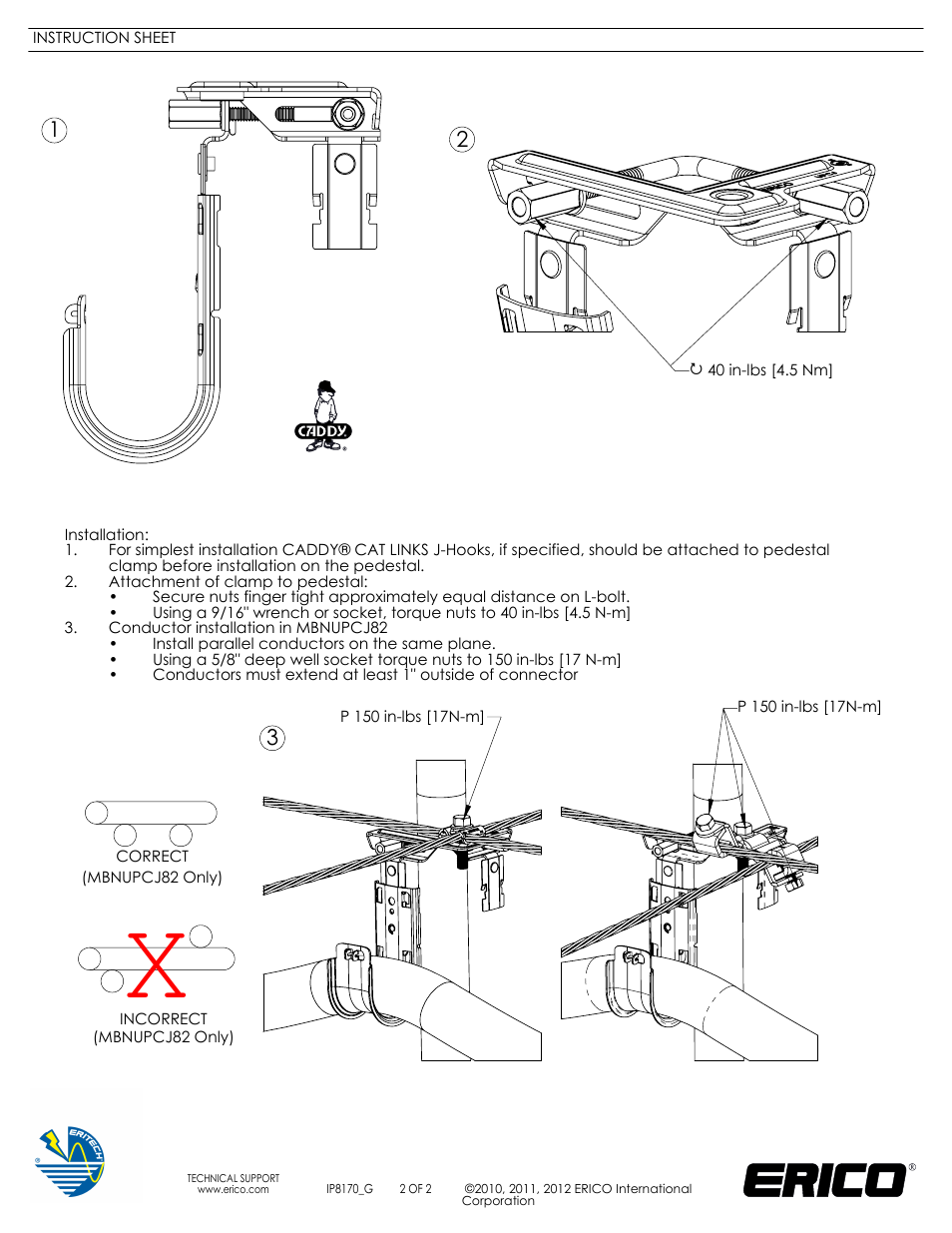 Install, J-hook, Pedestal install | Drawing view6, Drawing view9 | ERICO Universal Pedestal Clamp User Manual | Page 2 / 2
