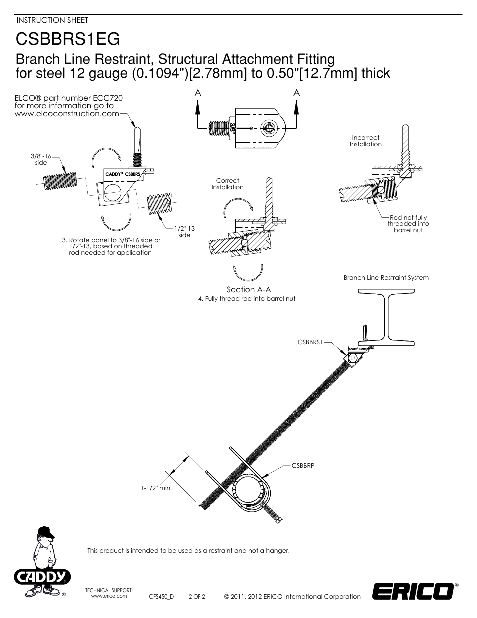 Sheet2, Drawing view5, Drawing view4 | Section view b-b, Section view a-a, Drawing view10 | ERICO Branch Line Restraint Strucural Attachment Fitting for Steel 12 gauge User Manual | Page 2 / 2