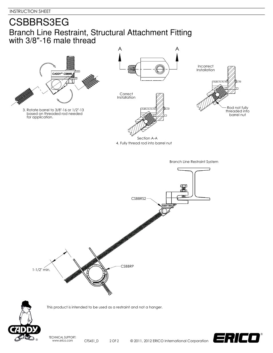 Sheet2, Drawing view4, Section view b-b | Drawing view7, Section view a-a, Drawing view9 | ERICO Branch Line Restraint, Structural Attachment Fitting with 3/8"-16 male thread" User Manual | Page 2 / 2