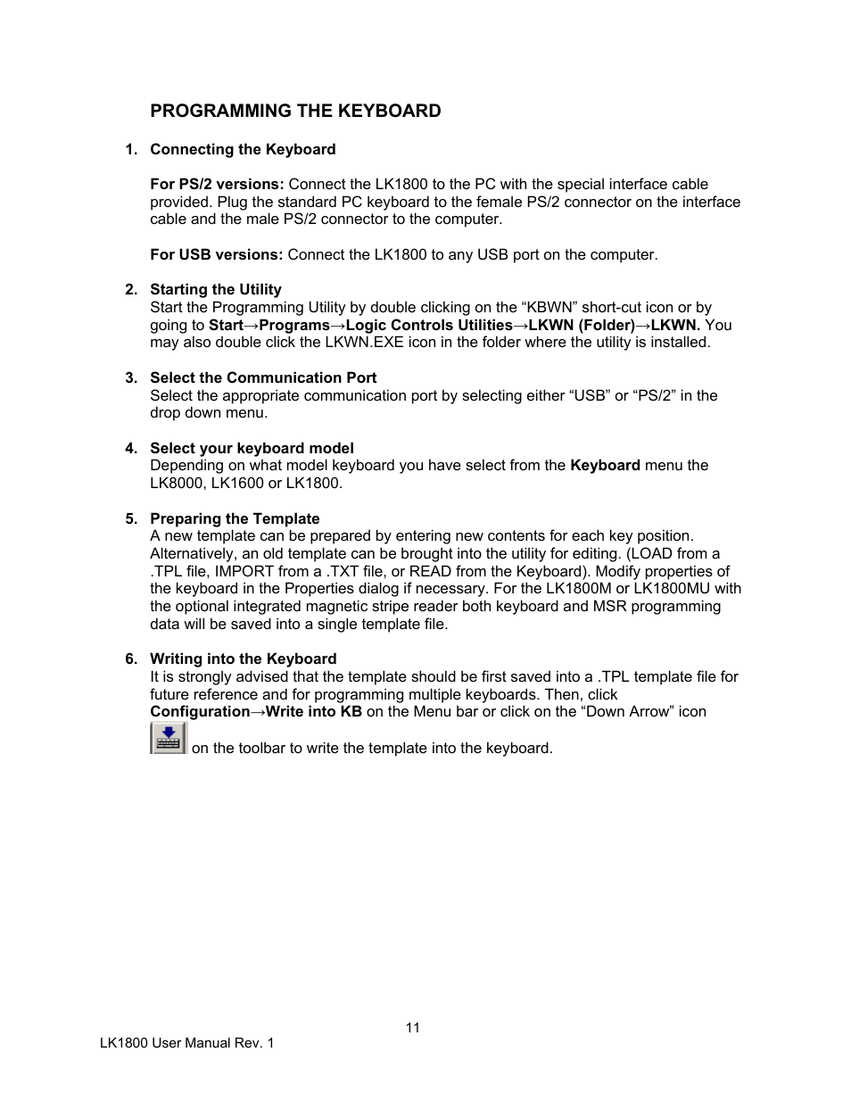 Logic Controls LK1800 User Manual | Page 11 / 26