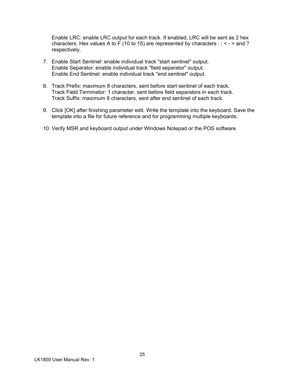 Logic Controls LK1800 User Manual | Page 25 / 26