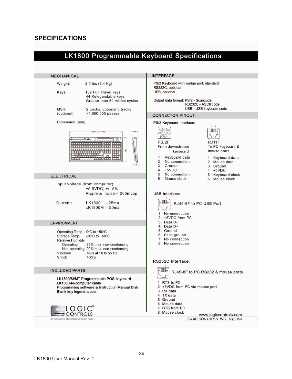 Logic Controls LK1800 User Manual | Page 26 / 26