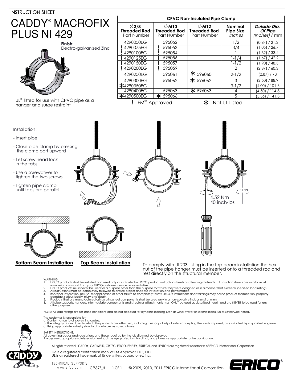 ERICO 429 CADDY MACROFIX PLUS NI User Manual | 1 page