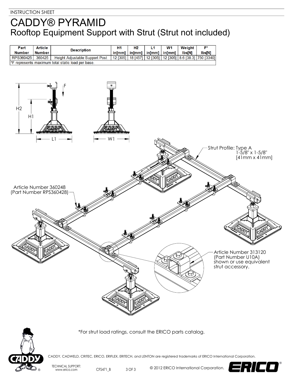Sheet3, Drawing view60, Detail view j (1 : 4) | Drawing view62, Alternate position4, Drawing view63, Alternate position5, Caddy® pyramid | ERICO CADDY PYRAMID Equipment Supports User Manual | Page 3 / 3
