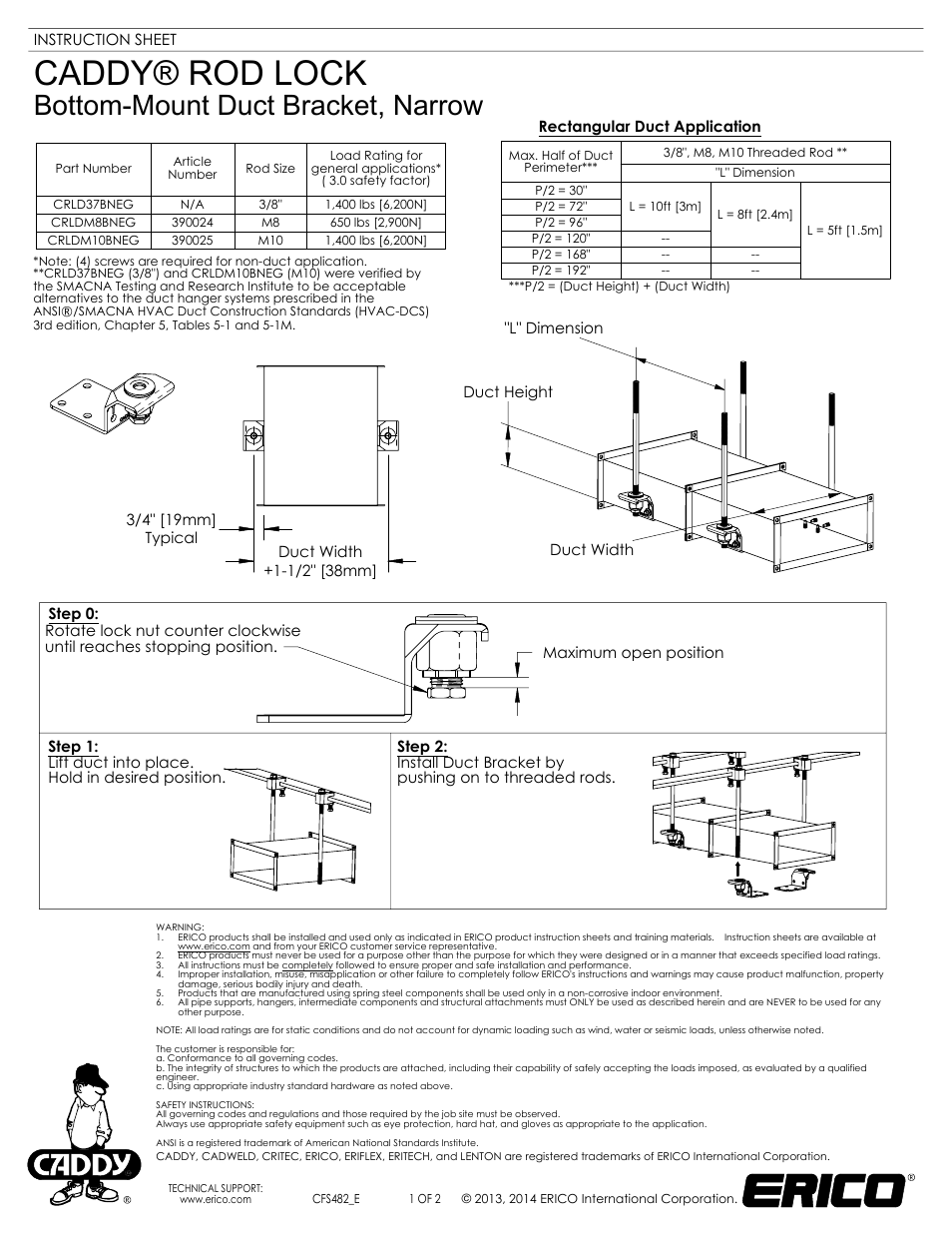 ERICO Bottom-Mount Duct Bracket, Narrow User Manual | 2 pages