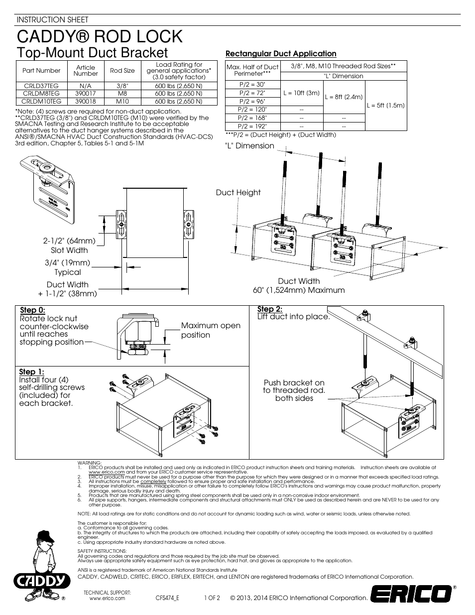 ERICO Top-Mount Duct Bracket User Manual | 2 pages