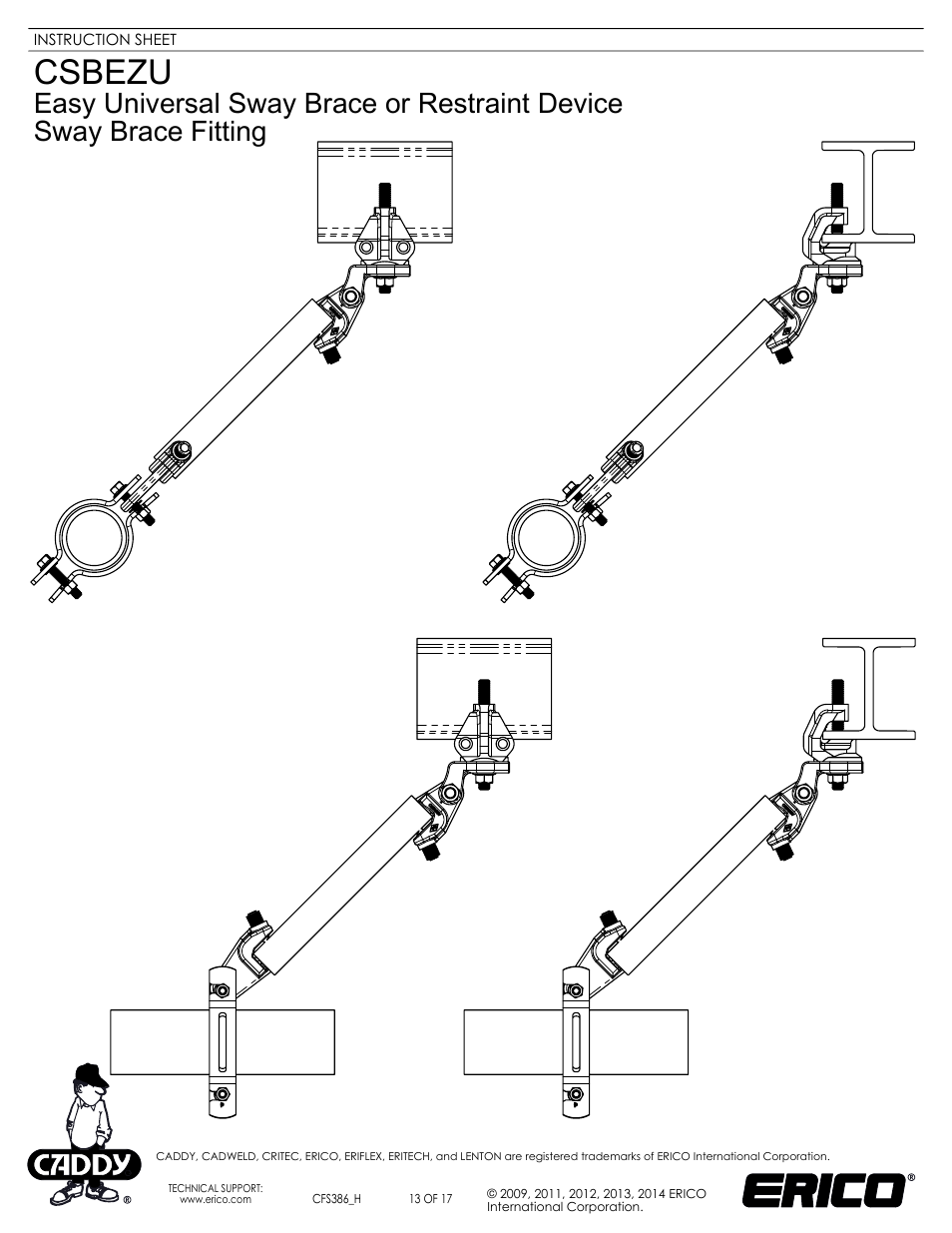 Sheet13, Drawing view68, Drawing view70 | Drawing view72, Drawing view74, Csbezu | ERICO CSBEZU - Sway Brace Fitting, Easy Universal Sway Brace User Manual | Page 13 / 17