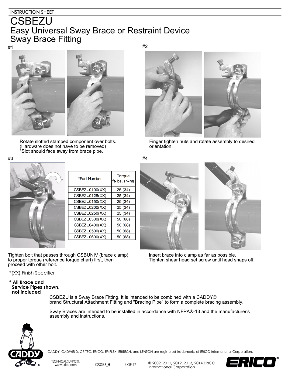 Sheet4, Csbezu | ERICO CSBEZU - Sway Brace Fitting, Easy Universal Sway Brace User Manual | Page 4 / 17