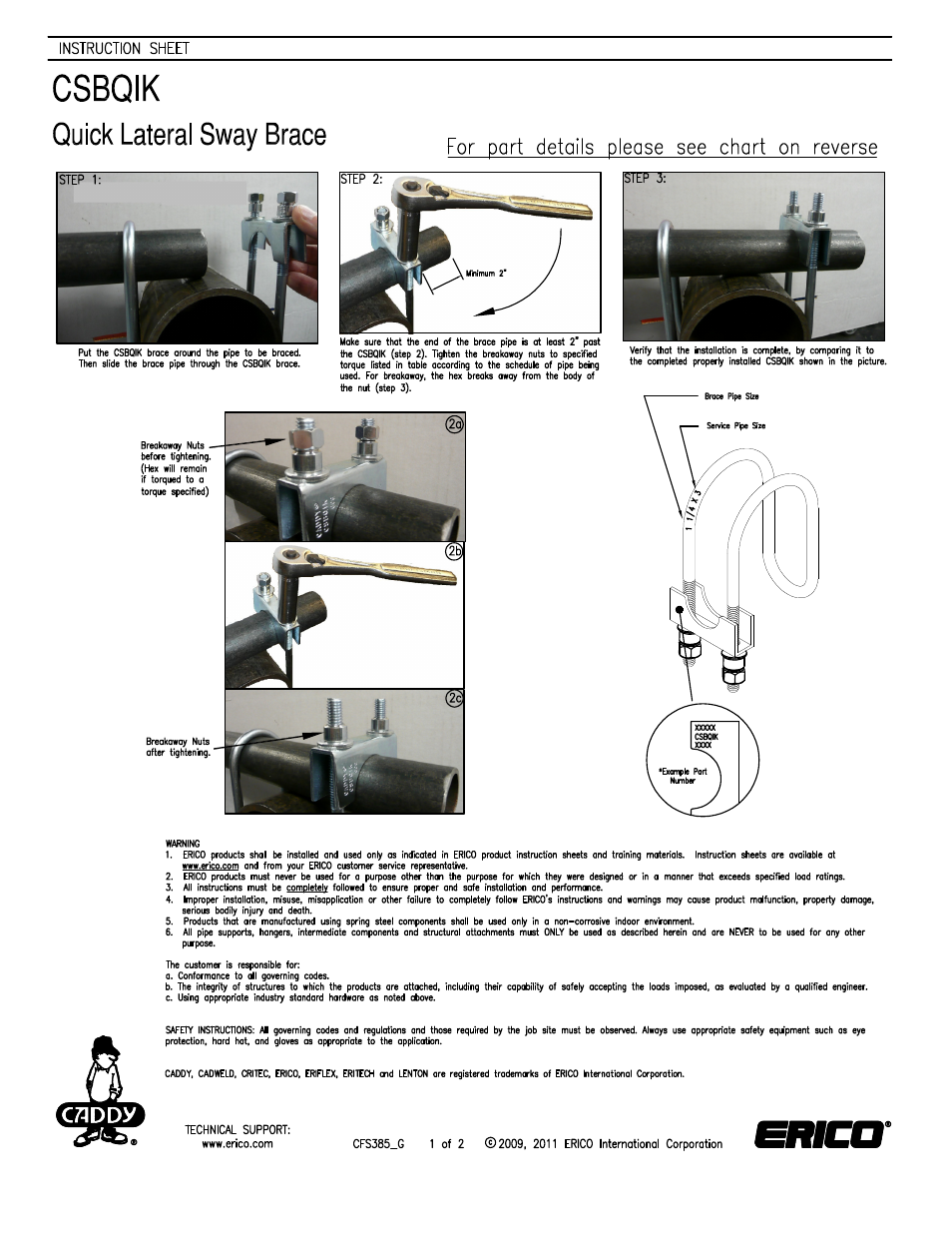 ERICO CSBIK - Quick Lateral Sway Brace User Manual | 2 pages
