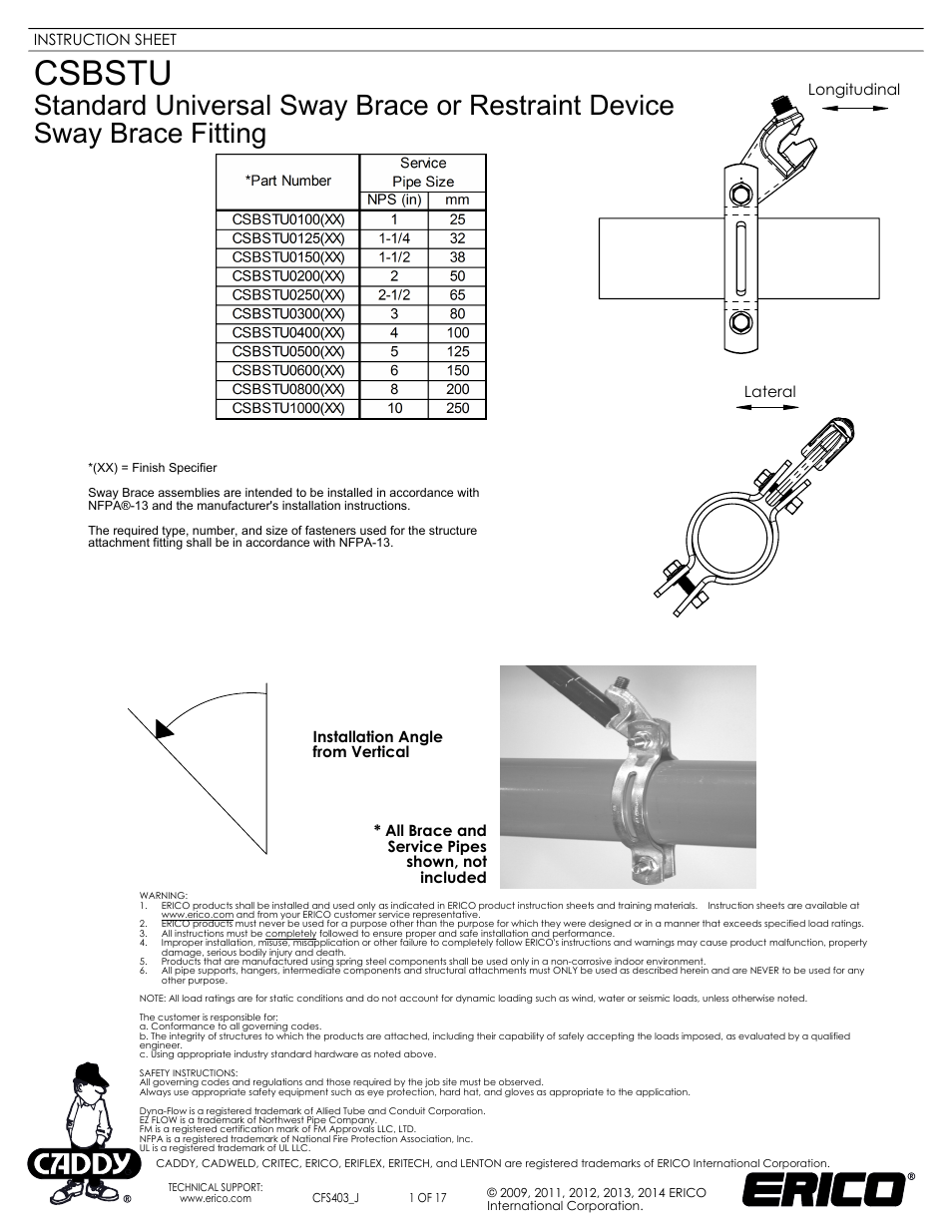 ERICO CSBSTU - Sway Brace Fitting, Standard Universal Sway Brace User Manual | 17 pages