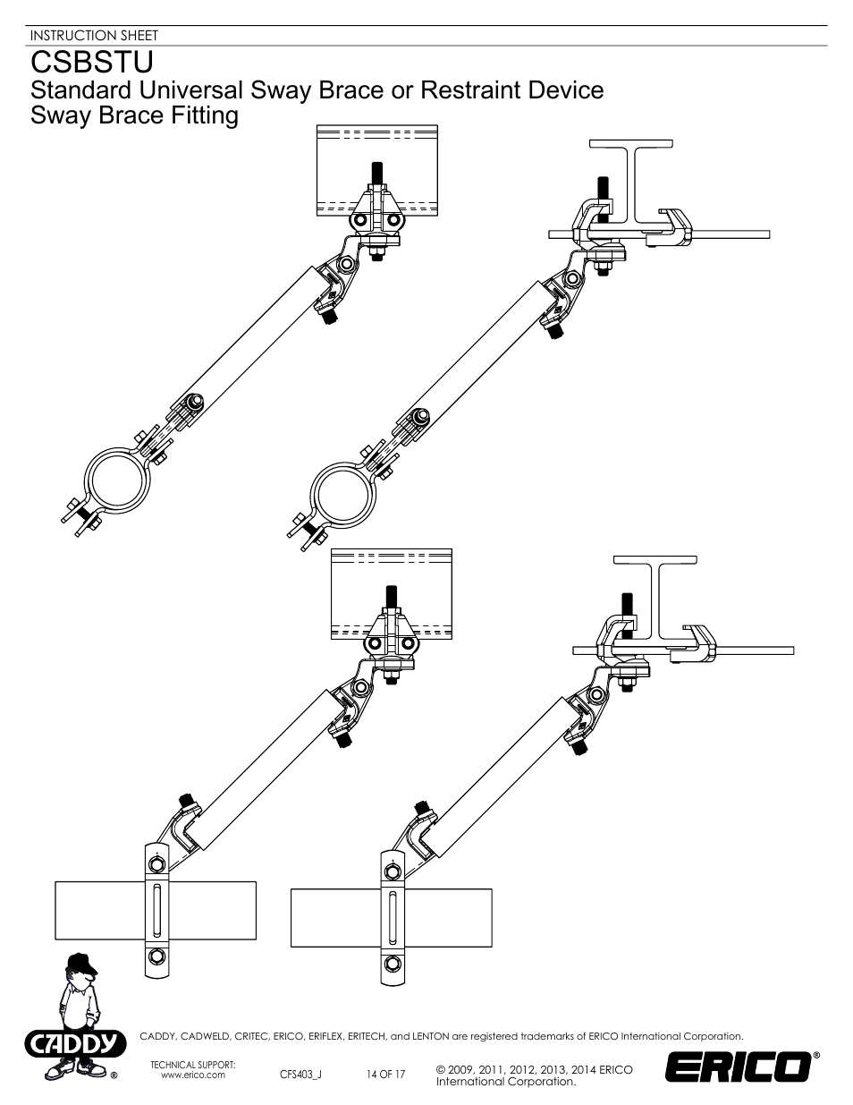 Sheet14, Drawing view70, Drawing view72 | Drawing view74, Drawing view76, Csbstu | ERICO CSBSTU - Sway Brace Fitting, Standard Universal Sway Brace User Manual | Page 14 / 17