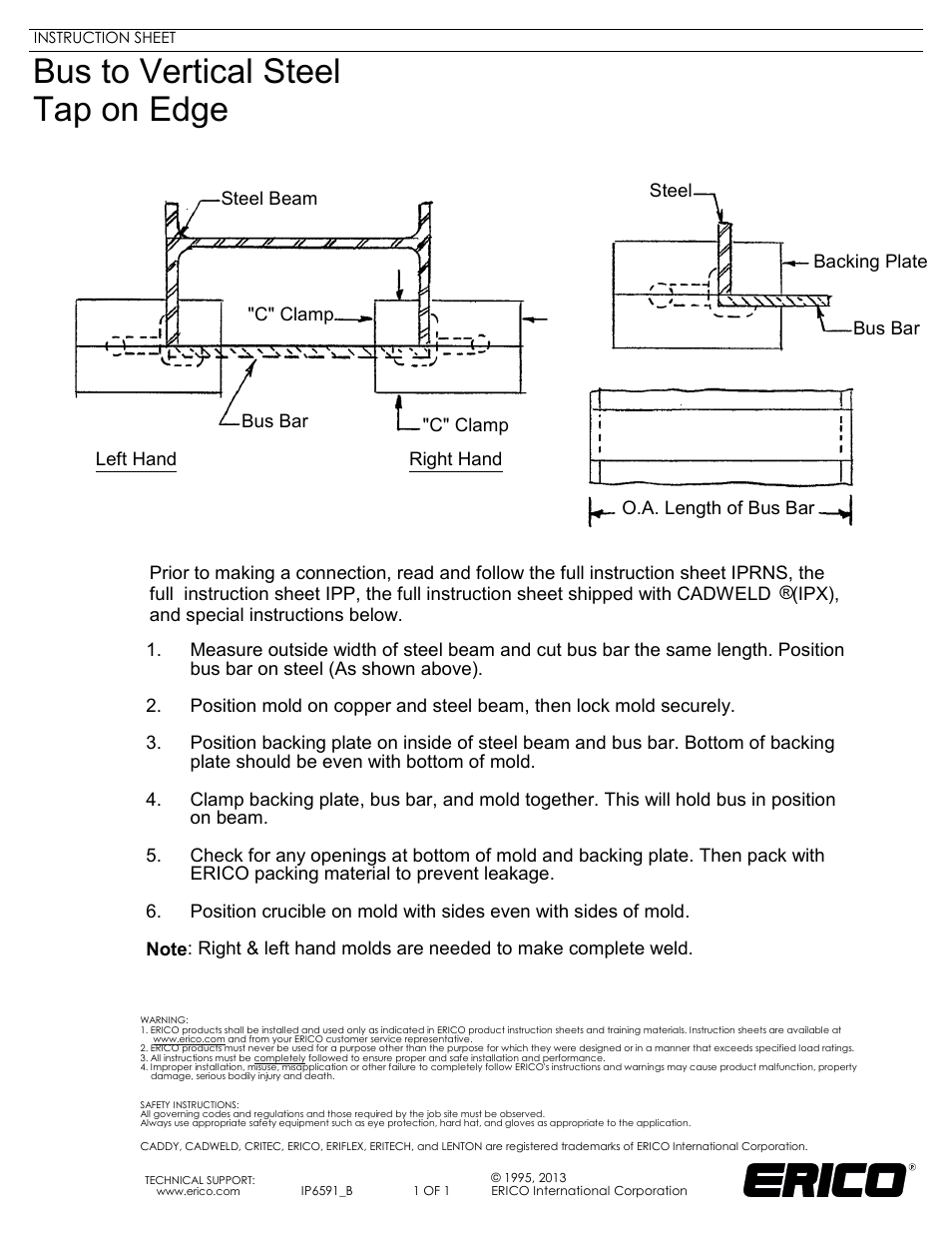 ERICO Bus to Vertical Steel Tap on Edge User Manual | 1 page