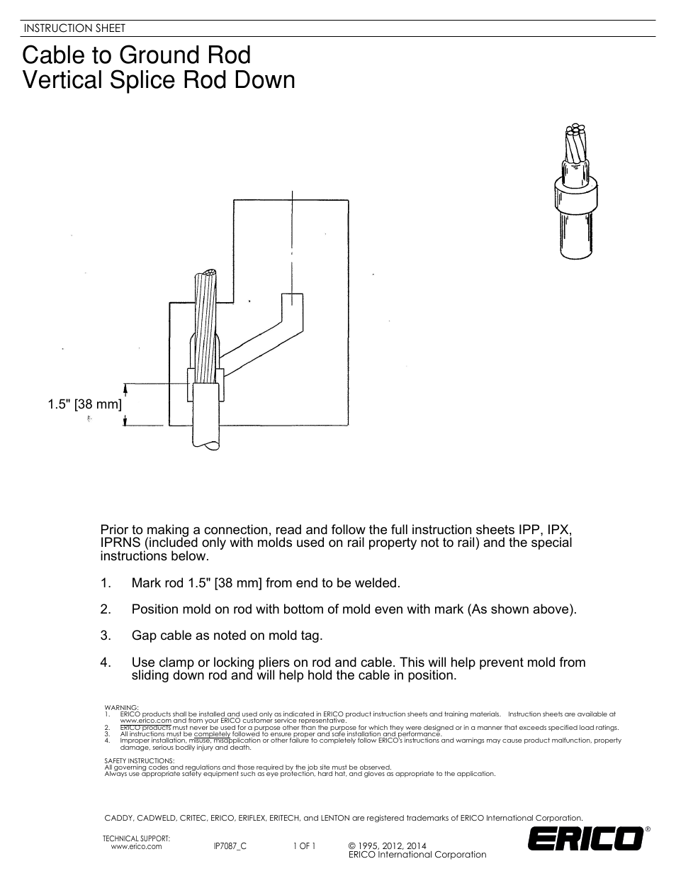 ERICO Cable to Ground Rod Vertical Splice Rod Down User Manual | 1 page