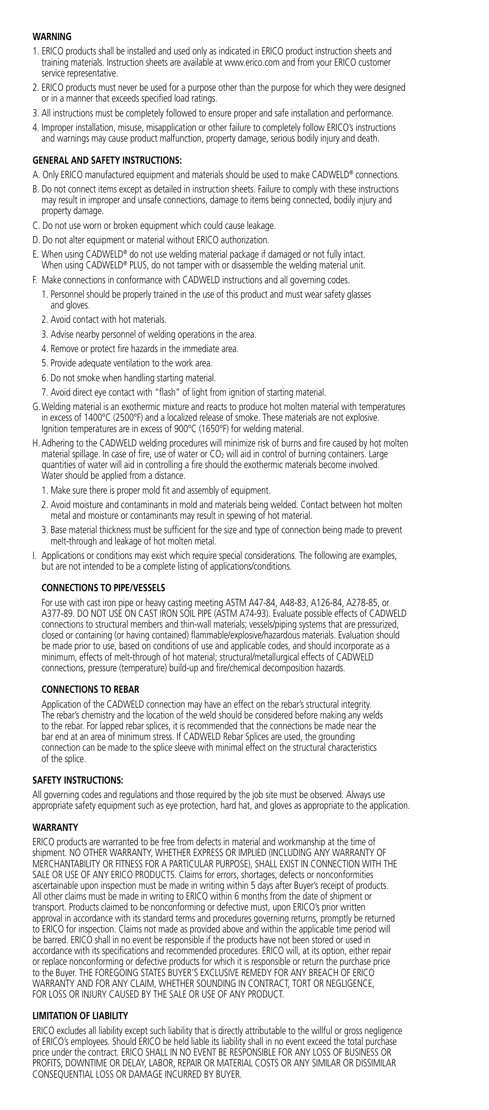 ERICO CADWELD Exothermic Welding User Manual | Page 2 / 40
