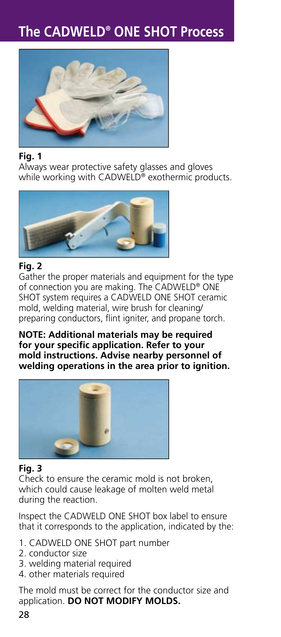 The cadweld, One shot process | ERICO CADWELD Exothermic Welding User Manual | Page 30 / 40