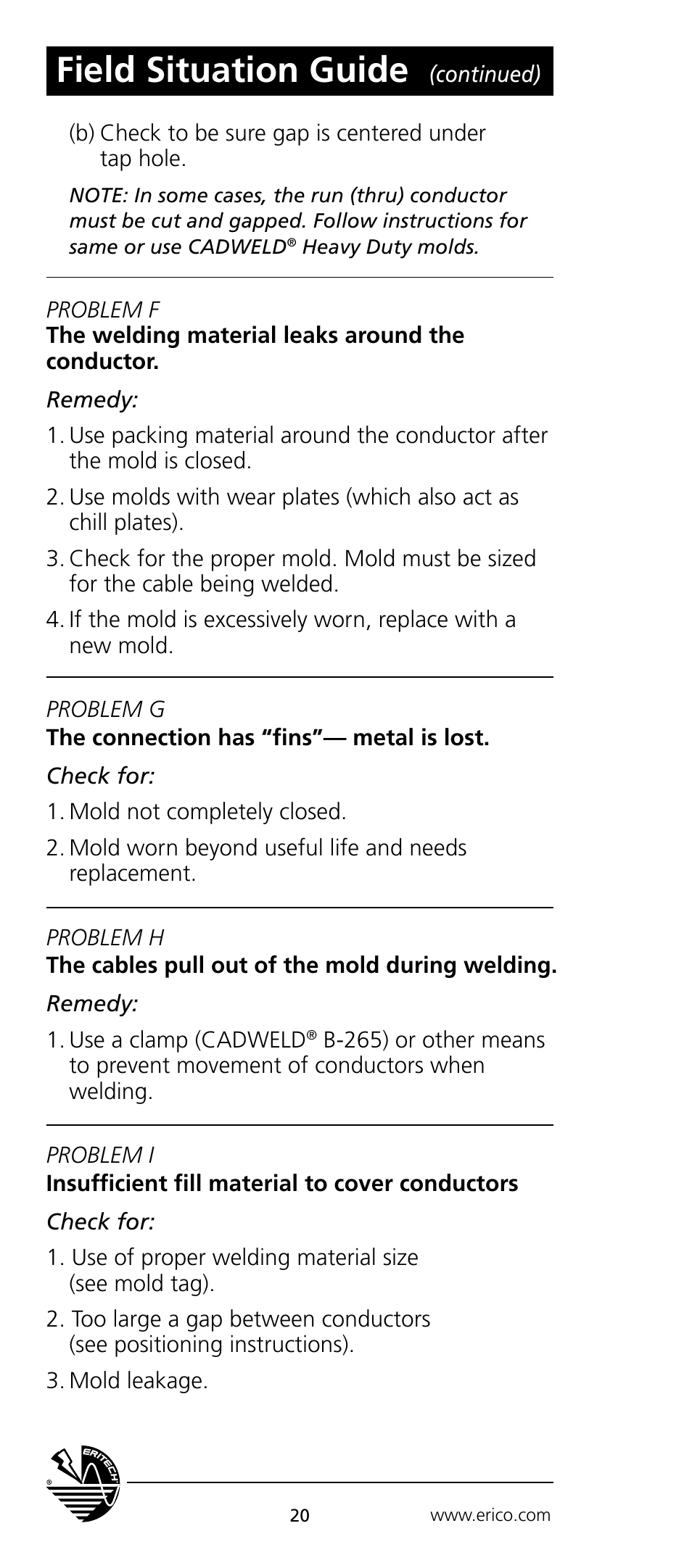 Field situation guide | ERICO CADWELD Electrical Connections User Manual | Page 20 / 24