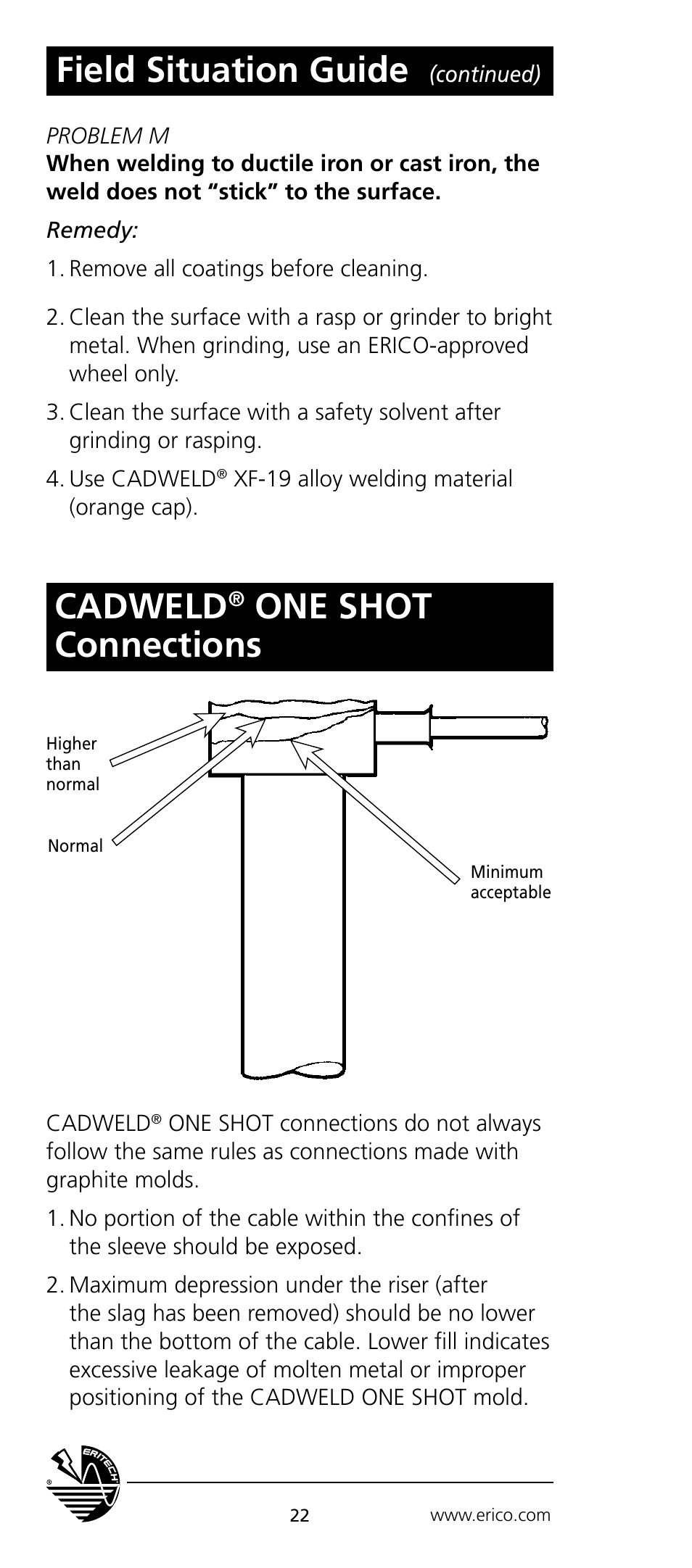 Cadweld, One shot connections, Field situation guide | ERICO CADWELD Electrical Connections User Manual | Page 22 / 24