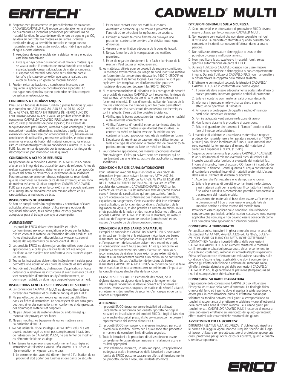 Cadweld, Multi | ERICO CADWELD PLUS MULTI User Manual | Page 4 / 4