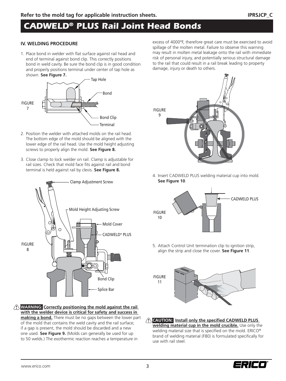 Cadweld, Plus rail joint head bonds | ERICO CADWELD PLUS Rail Joint Head Bonds User Manual | Page 3 / 4