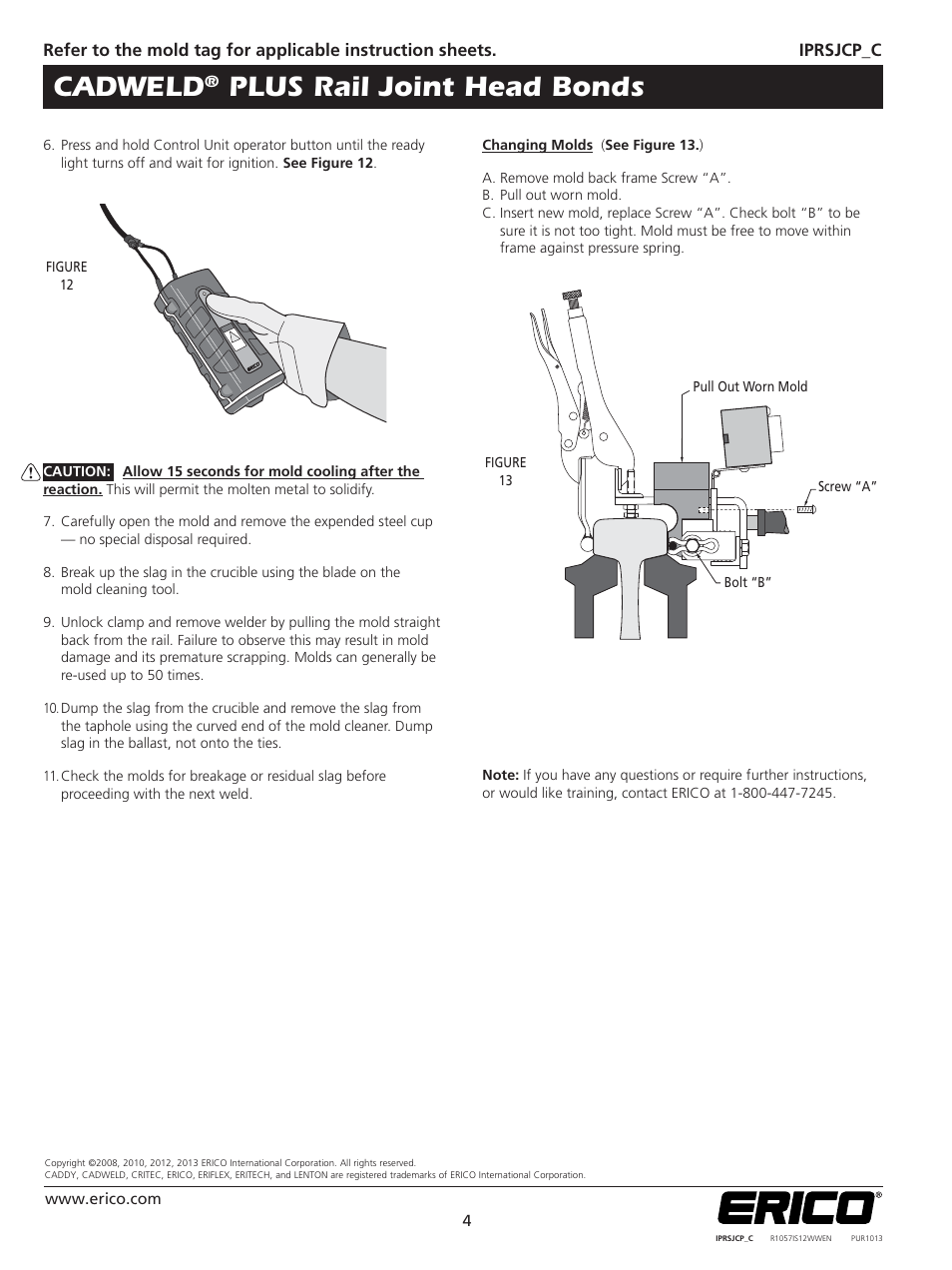 Cadweld, Plus rail joint head bonds | ERICO CADWELD PLUS Rail Joint Head Bonds User Manual | Page 4 / 4