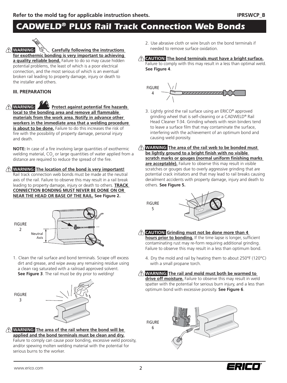Cadweld, Plus rail track connection web bonds | ERICO CADWELD PLUS Rail Track Connection Web Bonds User Manual | Page 2 / 4