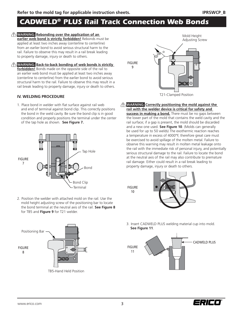Cadweld, Plus rail track connection web bonds | ERICO CADWELD PLUS Rail Track Connection Web Bonds User Manual | Page 3 / 4