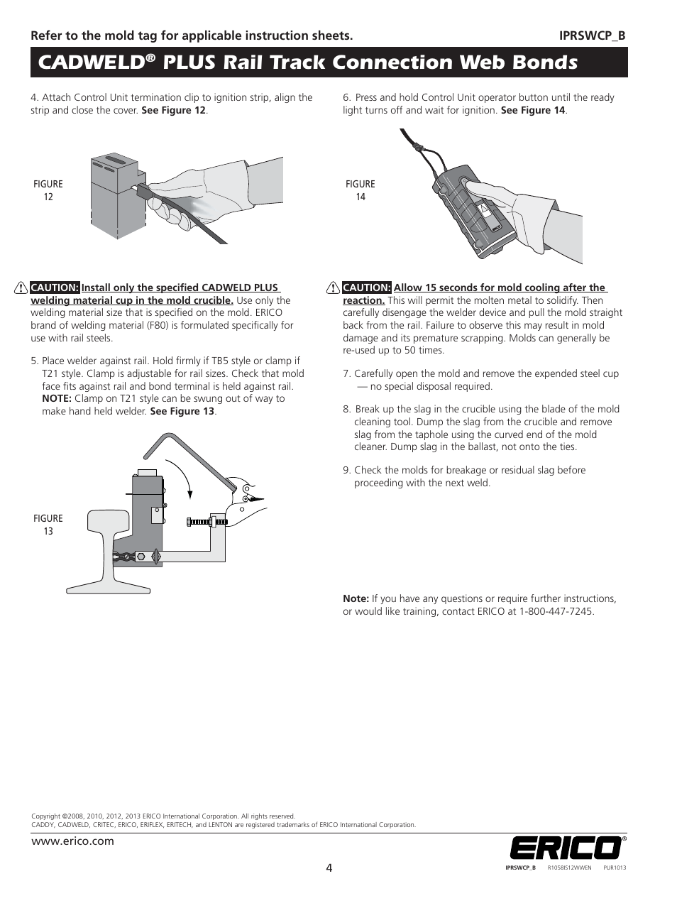 Cadweld, Plus rail track connection web bonds | ERICO CADWELD PLUS Rail Track Connection Web Bonds User Manual | Page 4 / 4