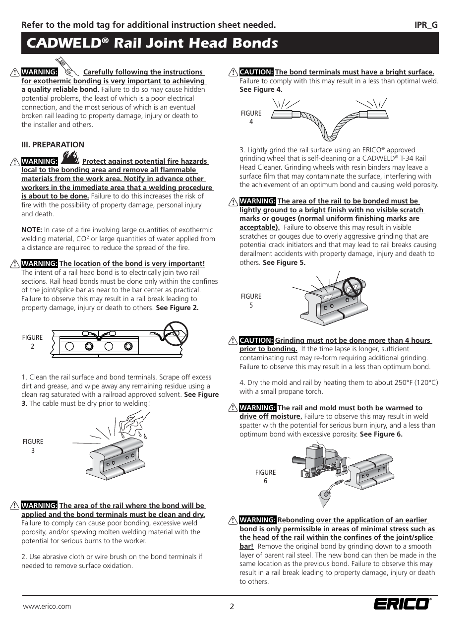 Cadweld, Rail joint head bonds | ERICO CADWELD Rail Joint Head Bonds User Manual | Page 2 / 4