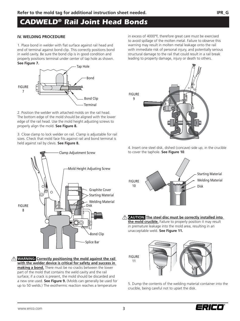 Cadweld, Rail joint head bonds, Tap hole bond clip terminal bond | ERICO CADWELD Rail Joint Head Bonds User Manual | Page 3 / 4