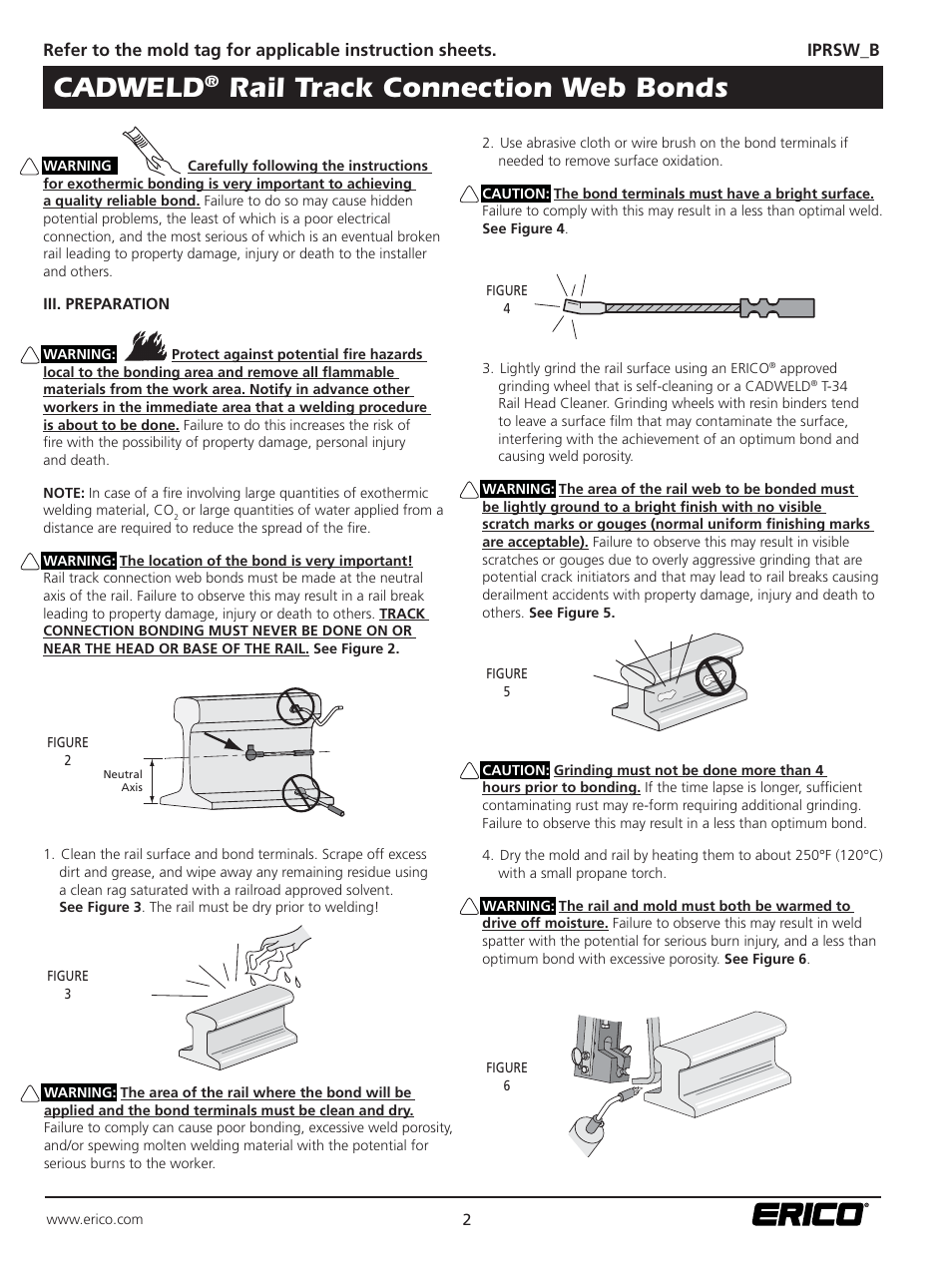 Cadweld, Rail track connection web bonds | ERICO CADWELD Rail Track Connection Web Bonds User Manual | Page 2 / 4