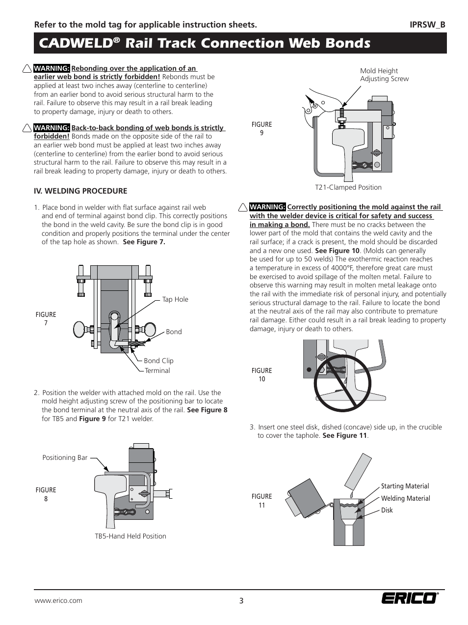 Cadweld, Rail track connection web bonds | ERICO CADWELD Rail Track Connection Web Bonds User Manual | Page 3 / 4