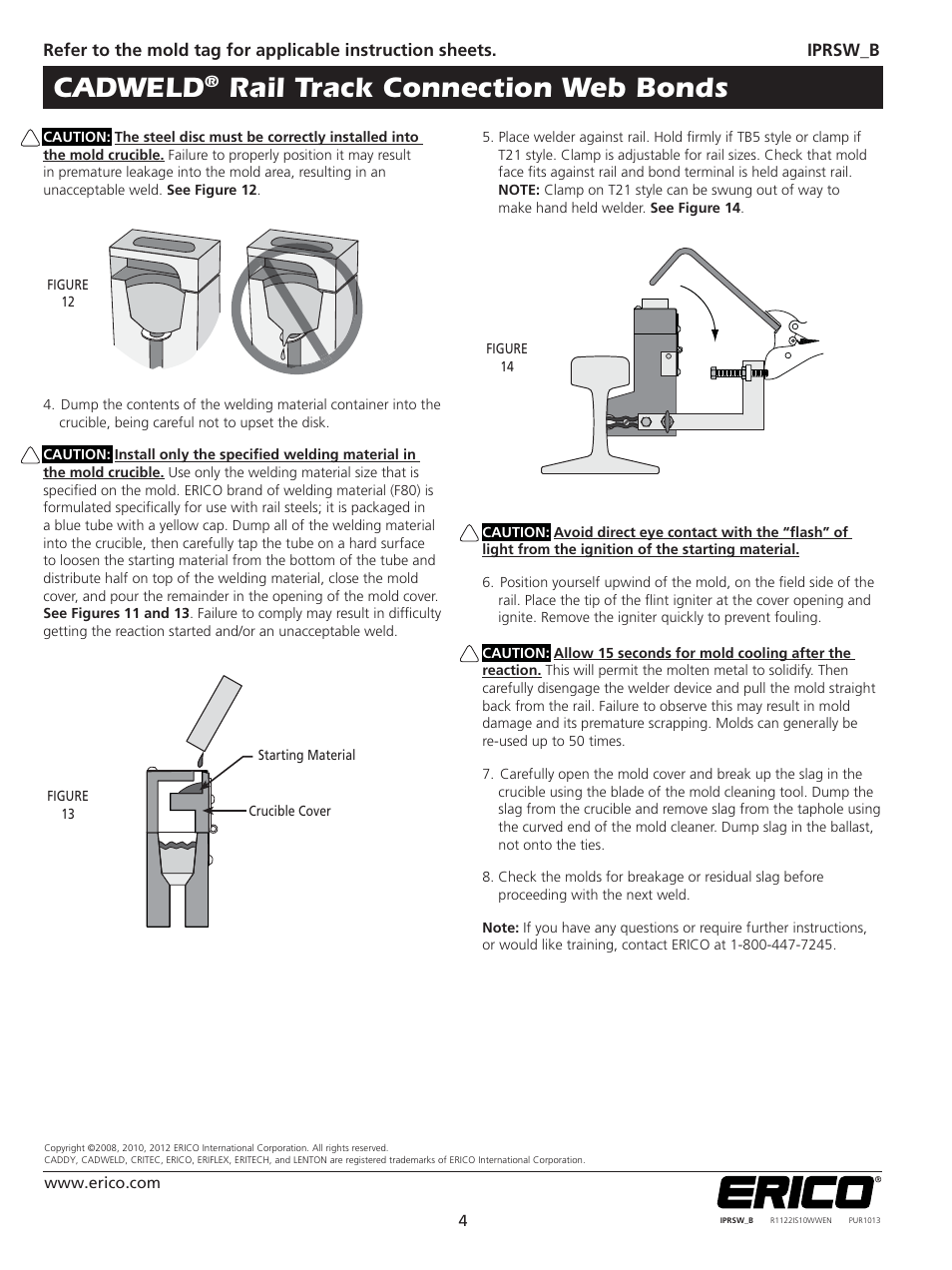Cadweld, Rail track connection web bonds | ERICO CADWELD Rail Track Connection Web Bonds User Manual | Page 4 / 4