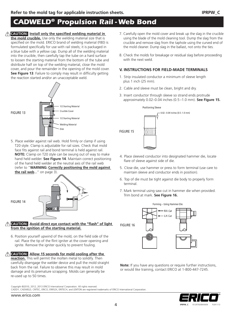 Cadweld, Propulsion rail - web bond | ERICO CADWELD Propulsion Rail - Web Bond User Manual | Page 4 / 4