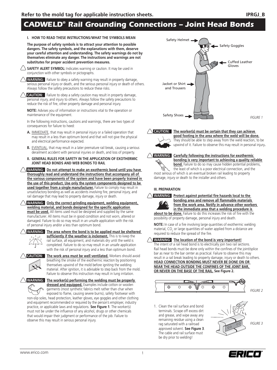 ERICO CADWELD Rail Grounding Connections – Joint Head Bonds User Manual | 2 pages