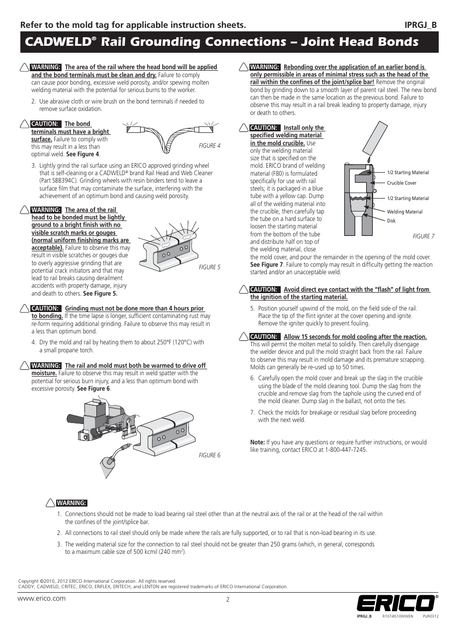 Cadweld, Rail grounding connections – joint head bonds | ERICO CADWELD Rail Grounding Connections – Joint Head Bonds User Manual | Page 2 / 2