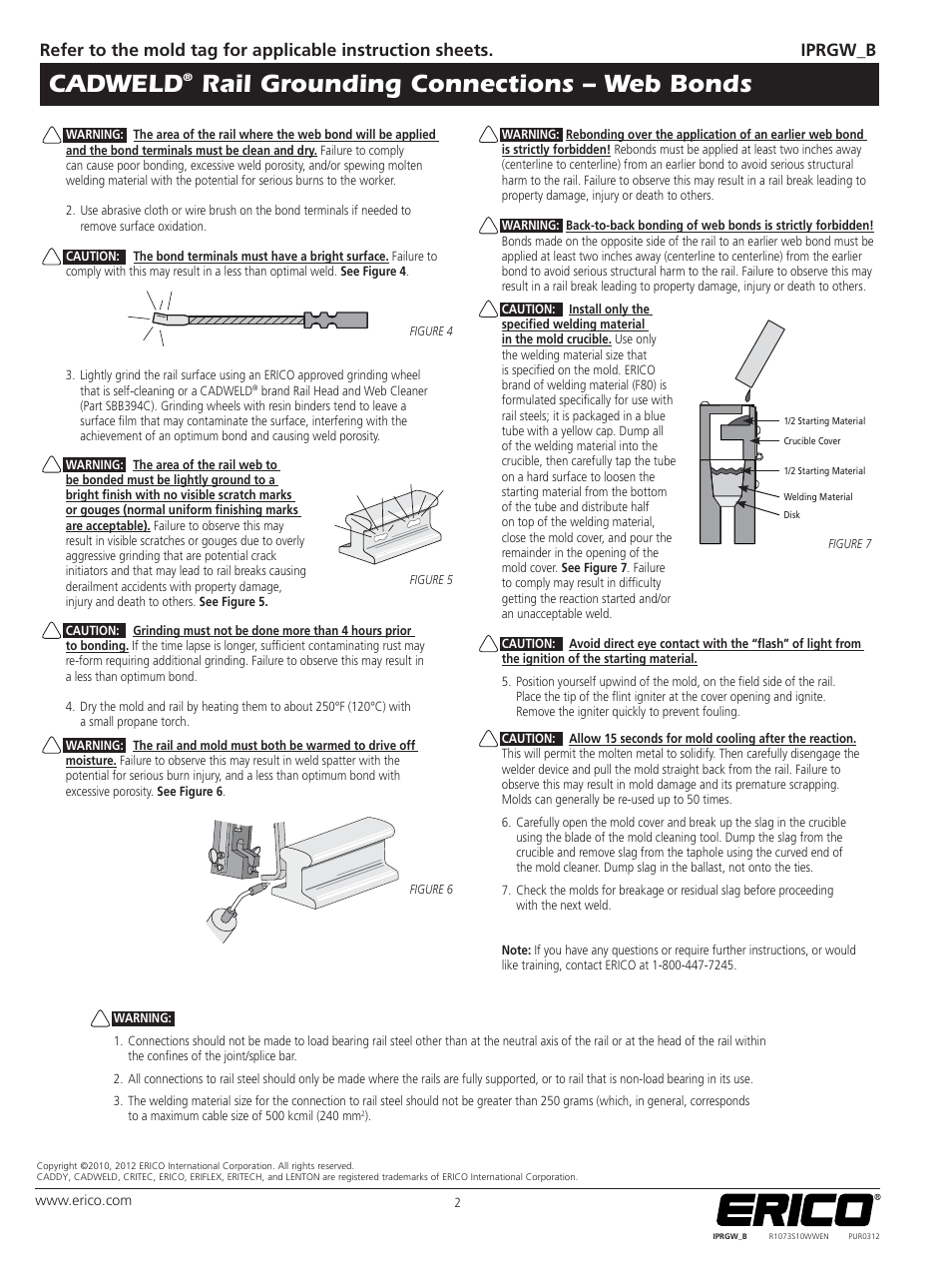 Cadweld, Rail grounding connections – web bonds | ERICO CADWELD Rail Grounding Connections – Web Bonds User Manual | Page 2 / 2