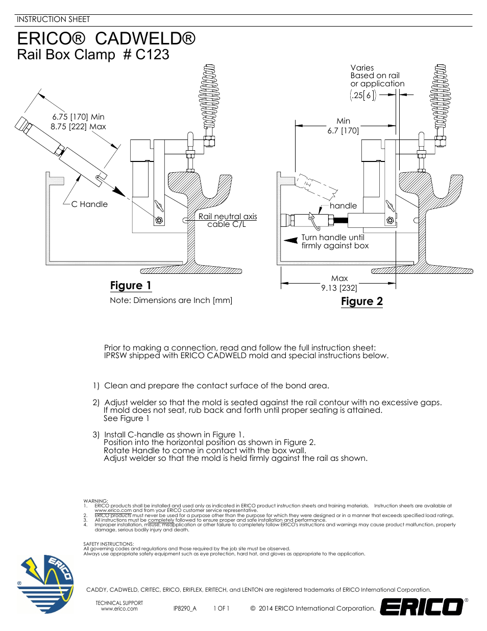 ERICO CADWELD Rail Box Clamp #C123 User Manual | 1 page