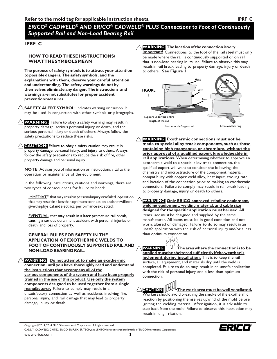 ERICO Connections to Foot of Continuously Supported Rail and Non-Load Bearing Rail User Manual | 4 pages