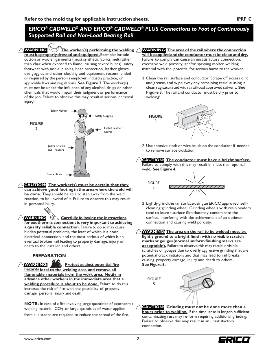 Erico, Cadweld, And erico | ERICO Connections to Foot of Continuously Supported Rail and Non-Load Bearing Rail User Manual | Page 2 / 4