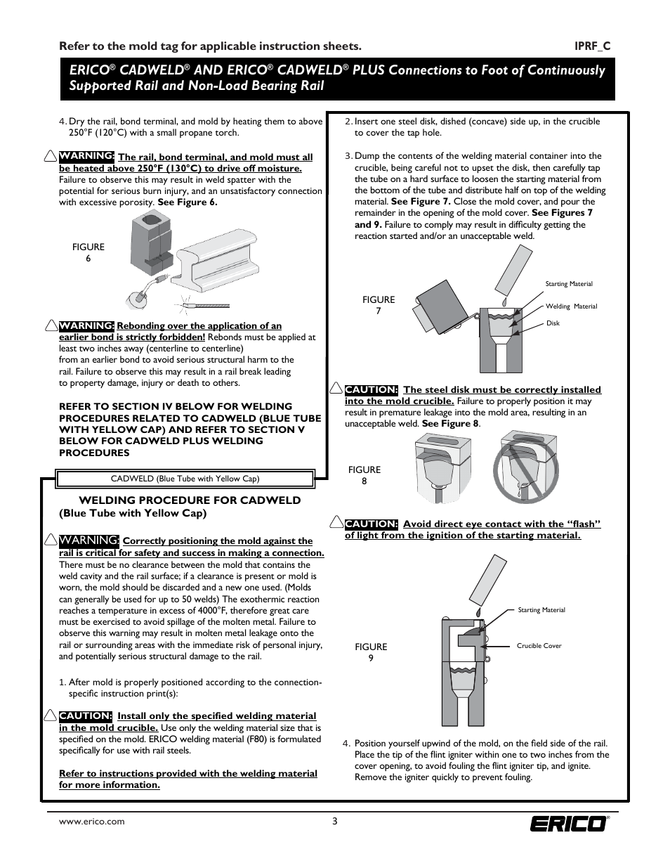 Erico, Cadweld, And erico | ERICO Connections to Foot of Continuously Supported Rail and Non-Load Bearing Rail User Manual | Page 3 / 4