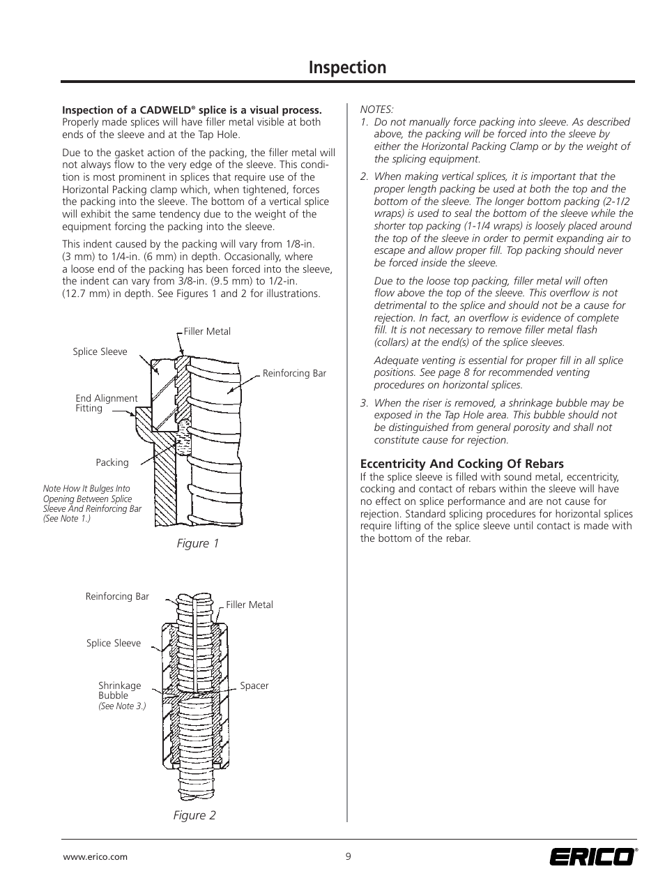 Inspection | ERICO CADWELD for Rebar Splicing System User Manual | Page 11 / 20