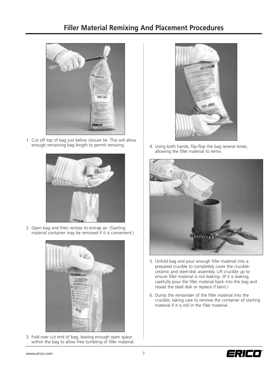 Filler material remixing and placement procedures | ERICO CADWELD for Rebar Splicing System User Manual | Page 9 / 20