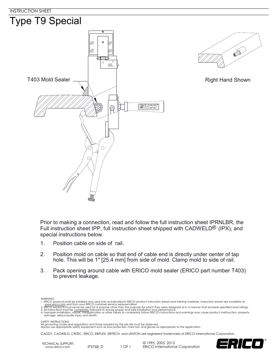 ERICO IP5768 Type T9 Special User Manual | 1 page