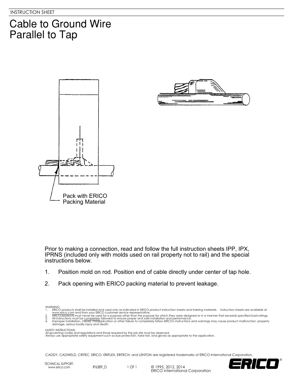 ERICO IP6389 Cable to Ground Wire Parallel to Tap User Manual | 1 page