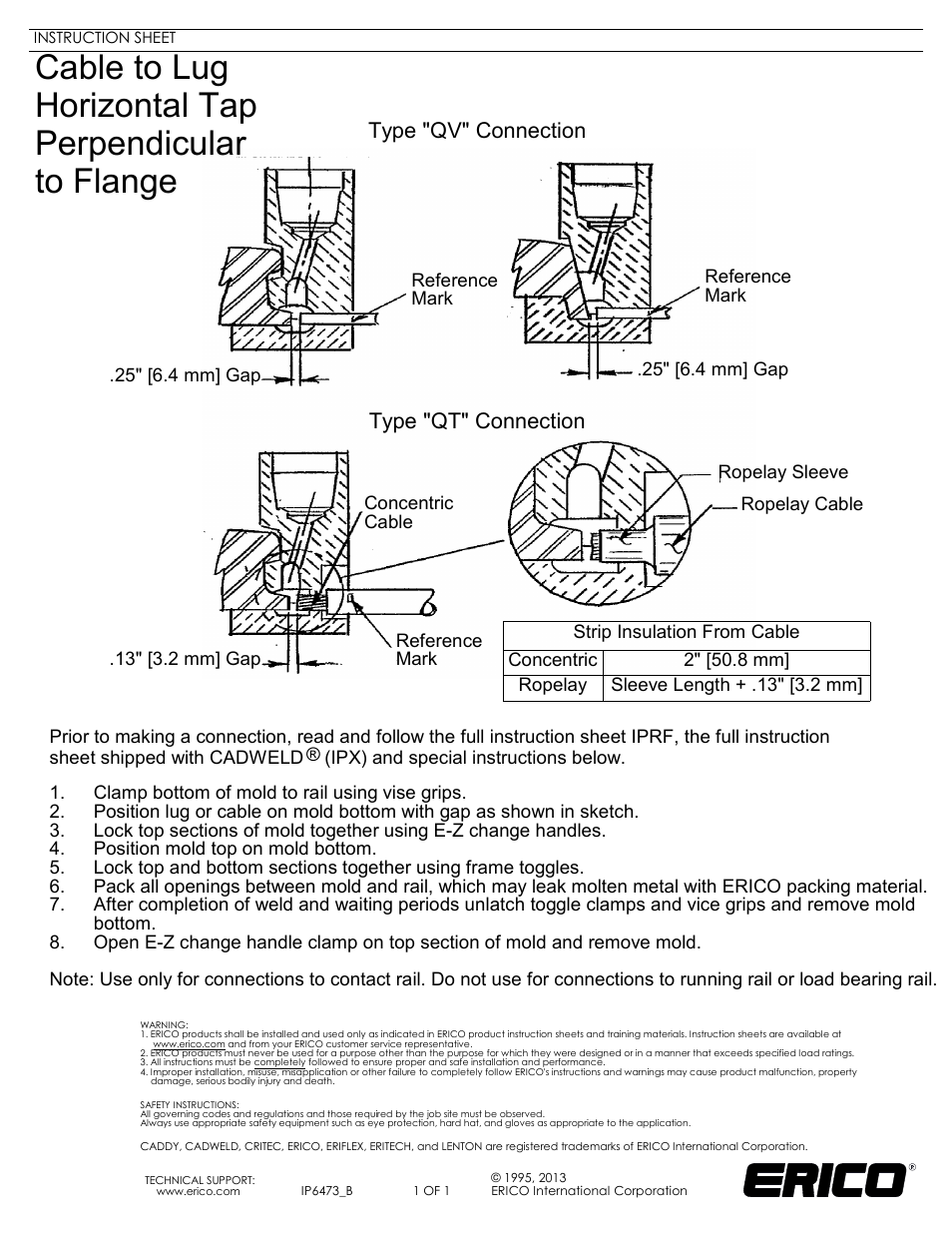 ERICO IP6473 Cable to Lug Horizontal Tap Perpendicular to Flange User Manual | 1 page