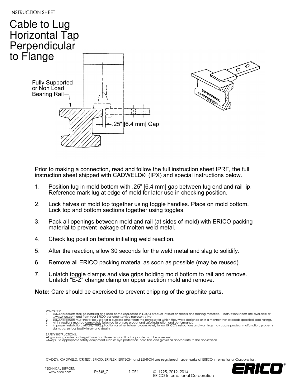 ERICO IP6548 Cable to Lug Horizontal Tap Perpendicular to Flange User Manual | 1 page